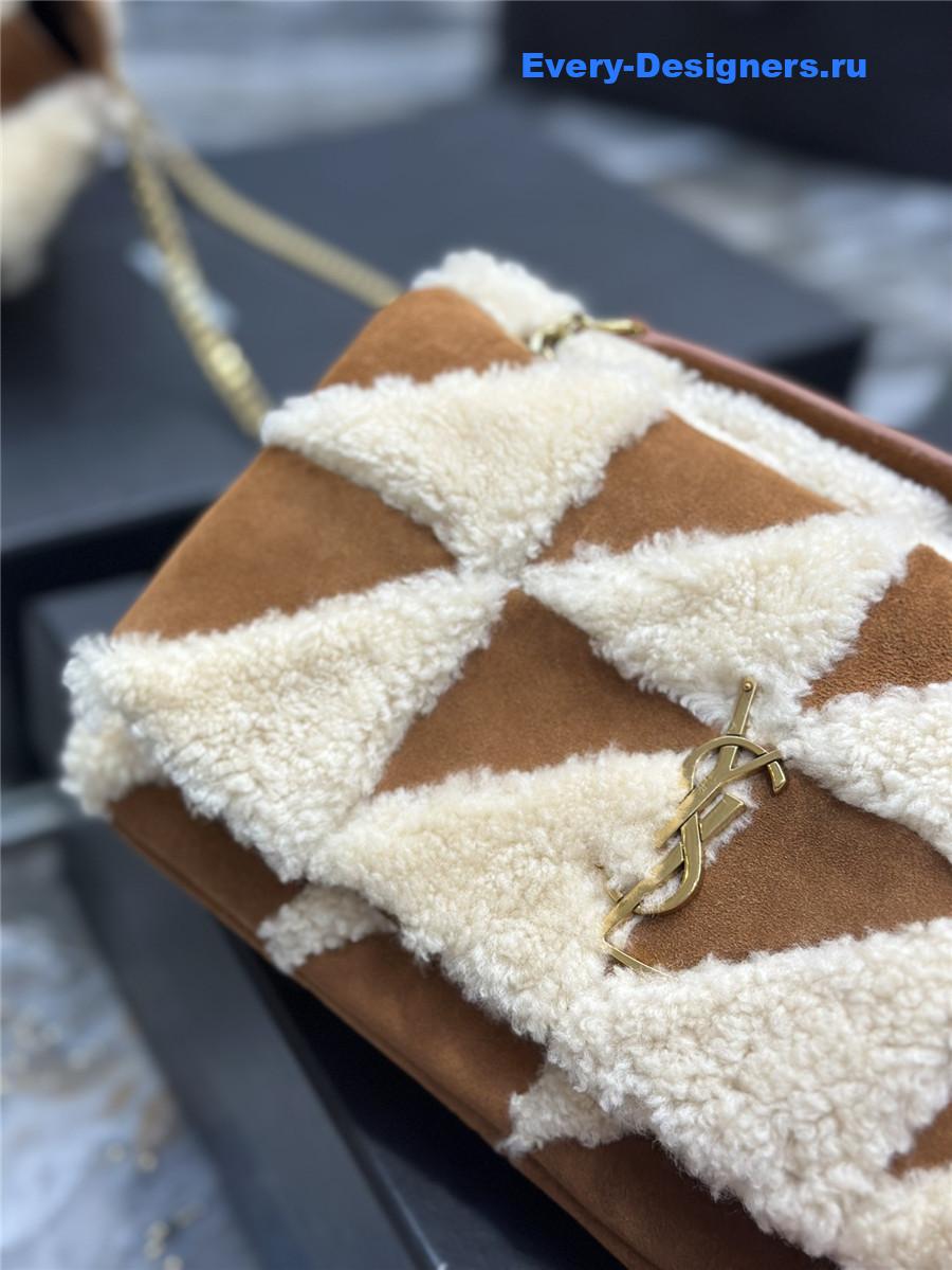 yves Sa1nt Lau*nt small jamie lambswool bag brown