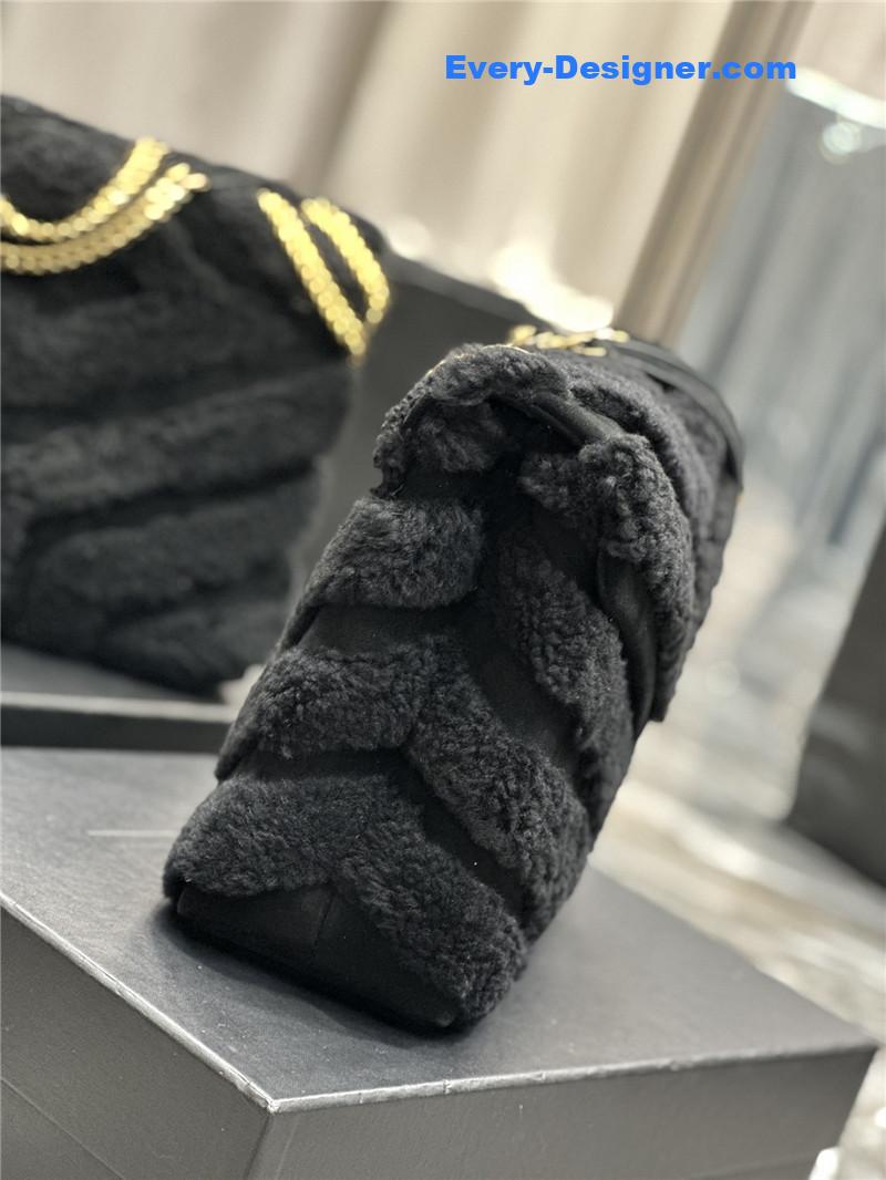 Y51 black suede lamb wool loulou bag