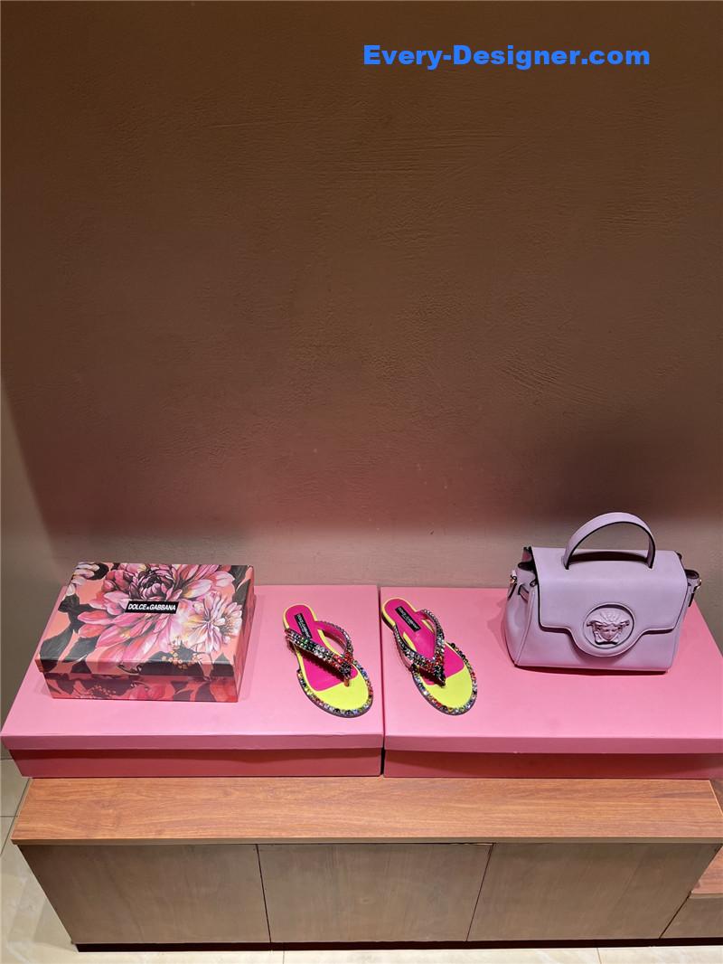 Dolce & Gabbana d&g rainbow rhinestone slides