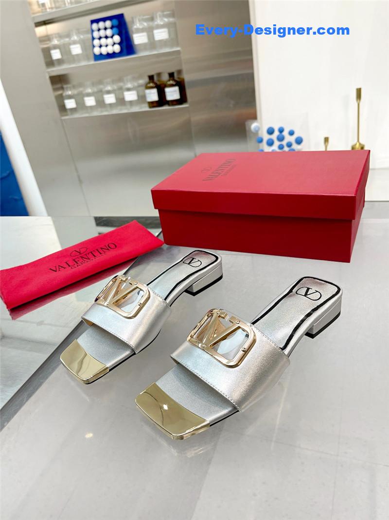 Va1e*ntin0 early spring new leather fabric slippers