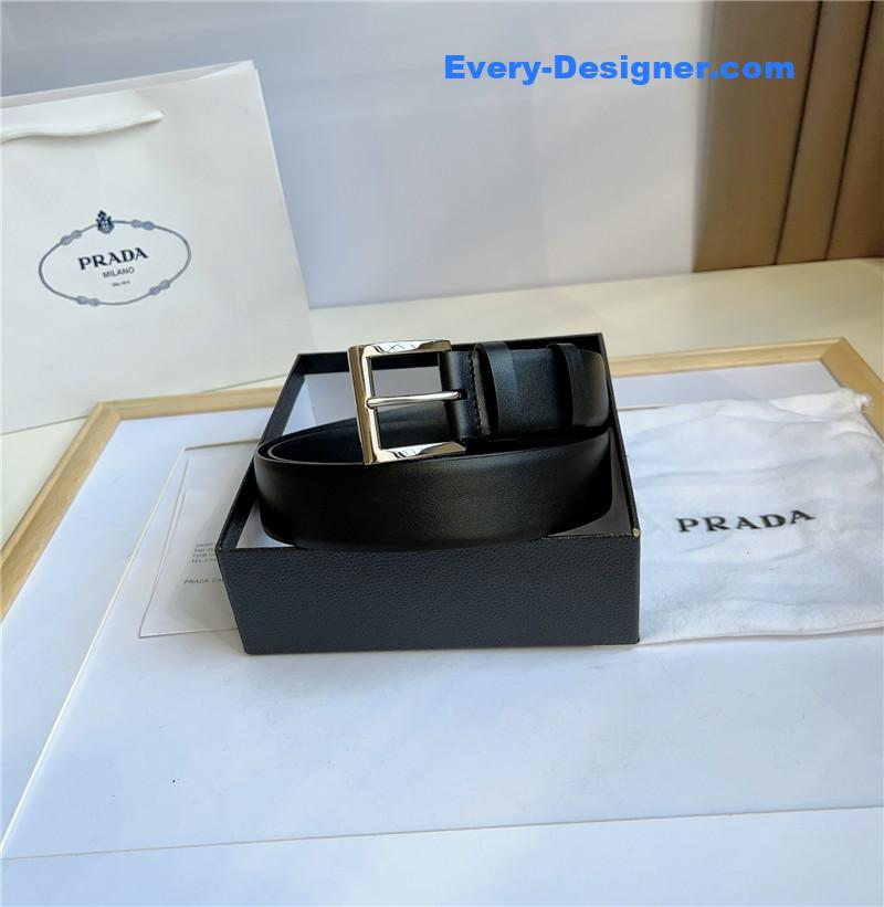 Pra*a saffiano leather triangle logo belt