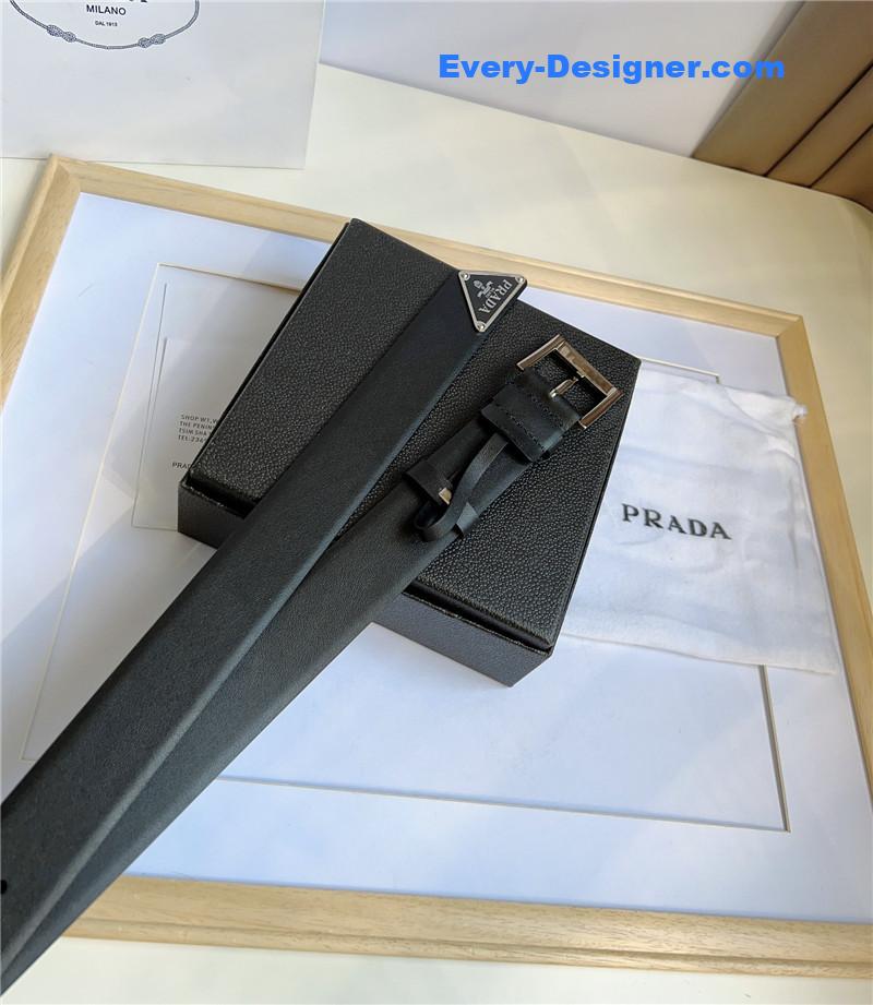 Pra*a saffiano leather triangle logo belt