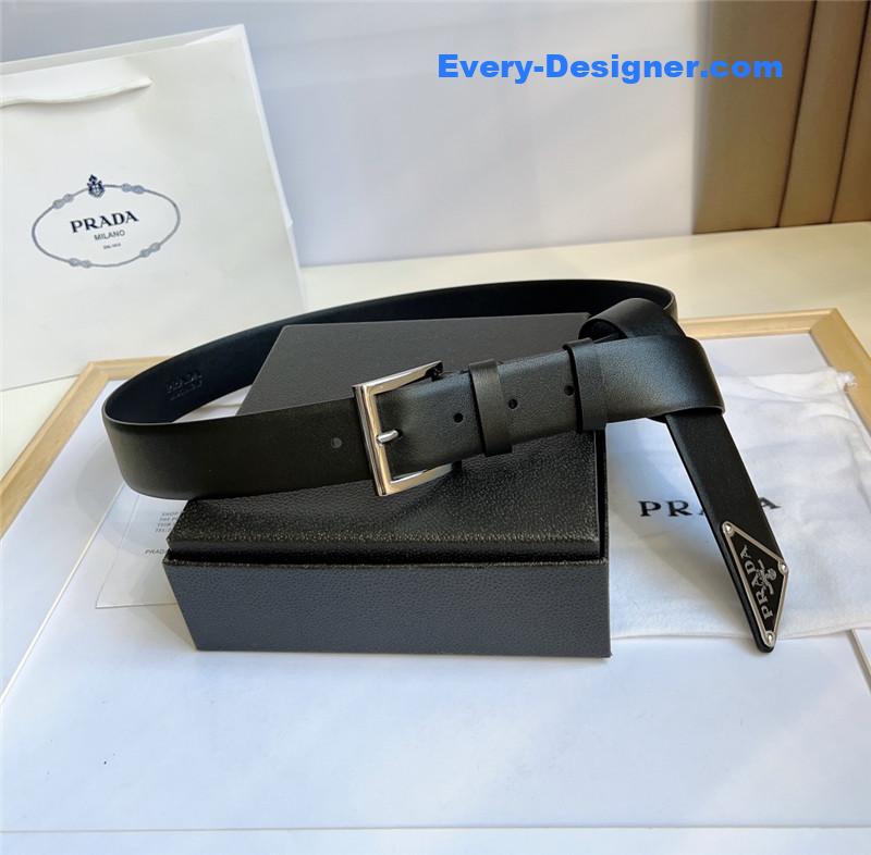 Pra*a saffiano leather triangle logo belt