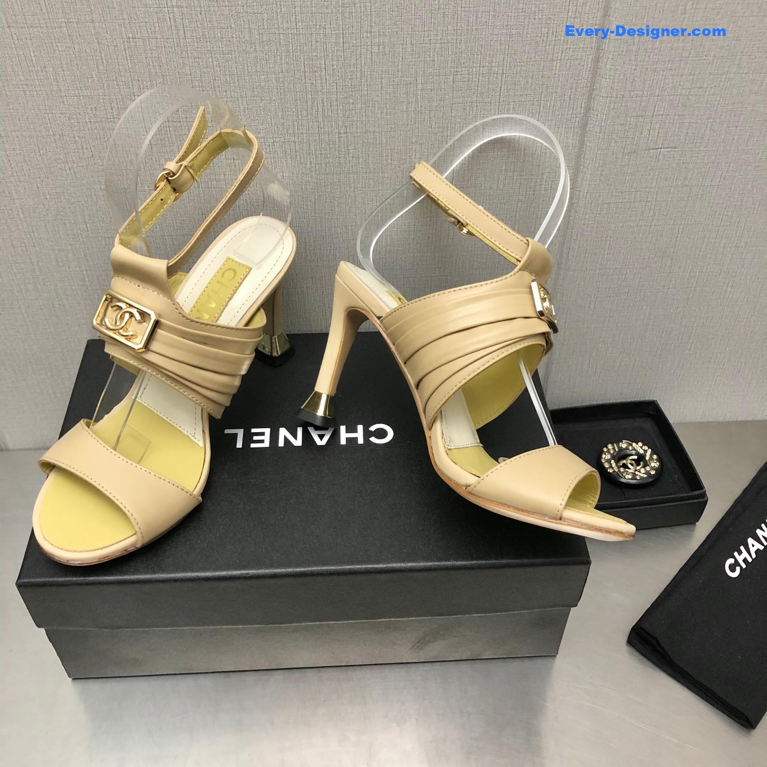 Ch**el beige leather strappy high-heeled sandals
