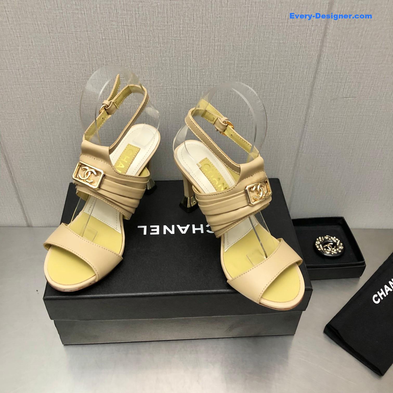 Ch**el beige leather strappy high-heeled sandals