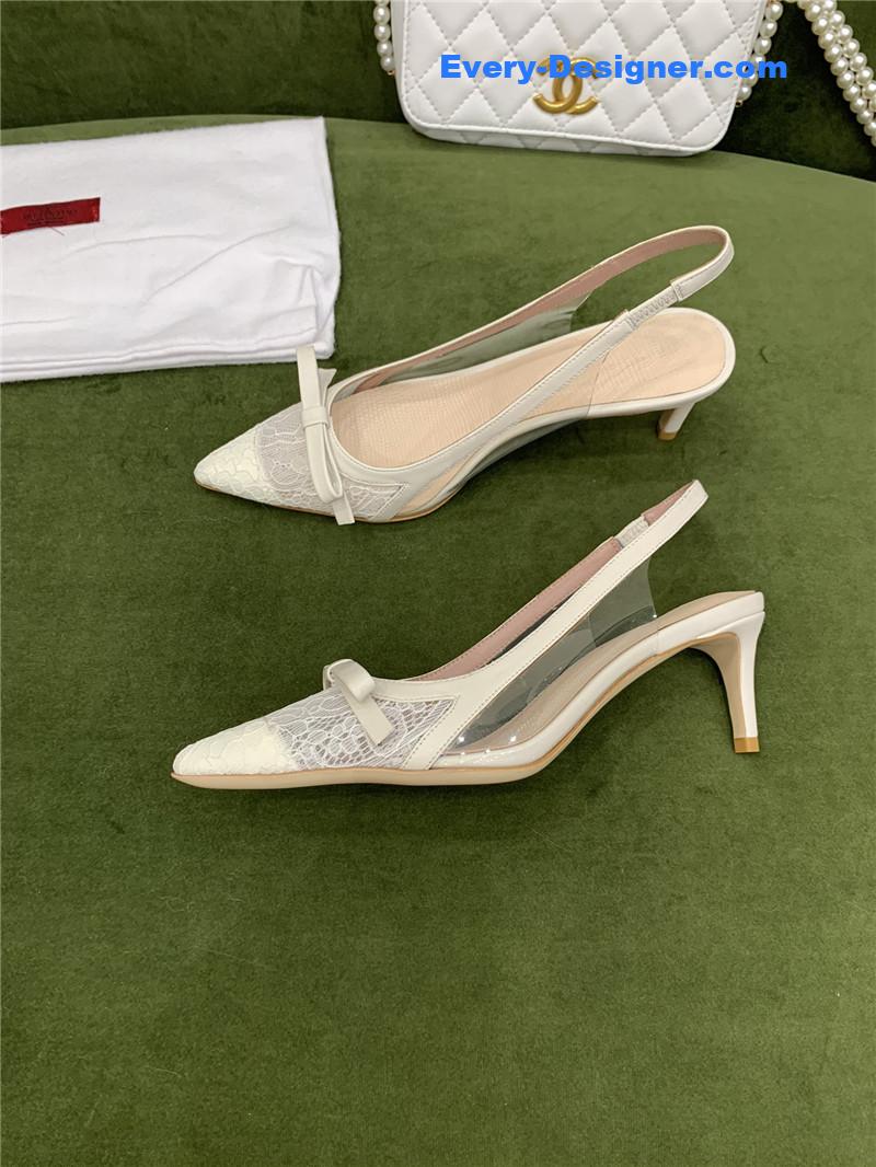 Va1e*ntin0 new lace pointed toe back empty shoes