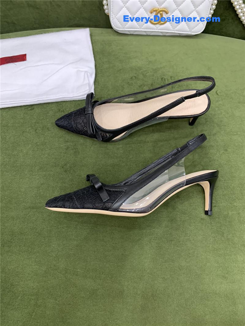 Va1e*ntin0 new lace pointed toe back empty shoes