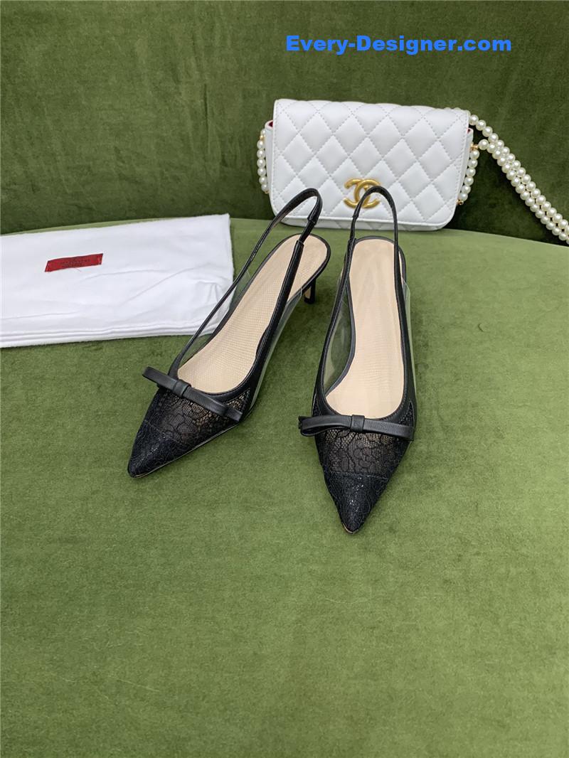 Va1e*ntin0 new lace pointed toe back empty shoes