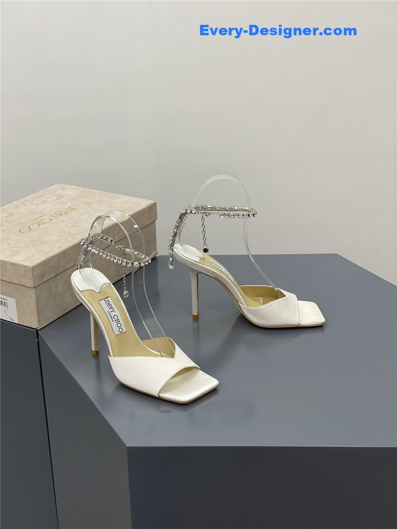 J1m*y Ch00 crystal square toe fish toe sandals