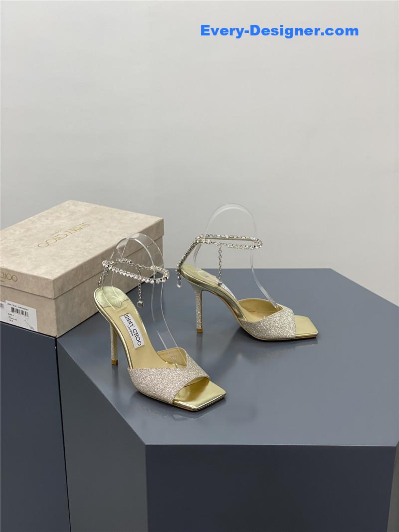 J1m*y Ch00 crystal square toe fish toe sandals