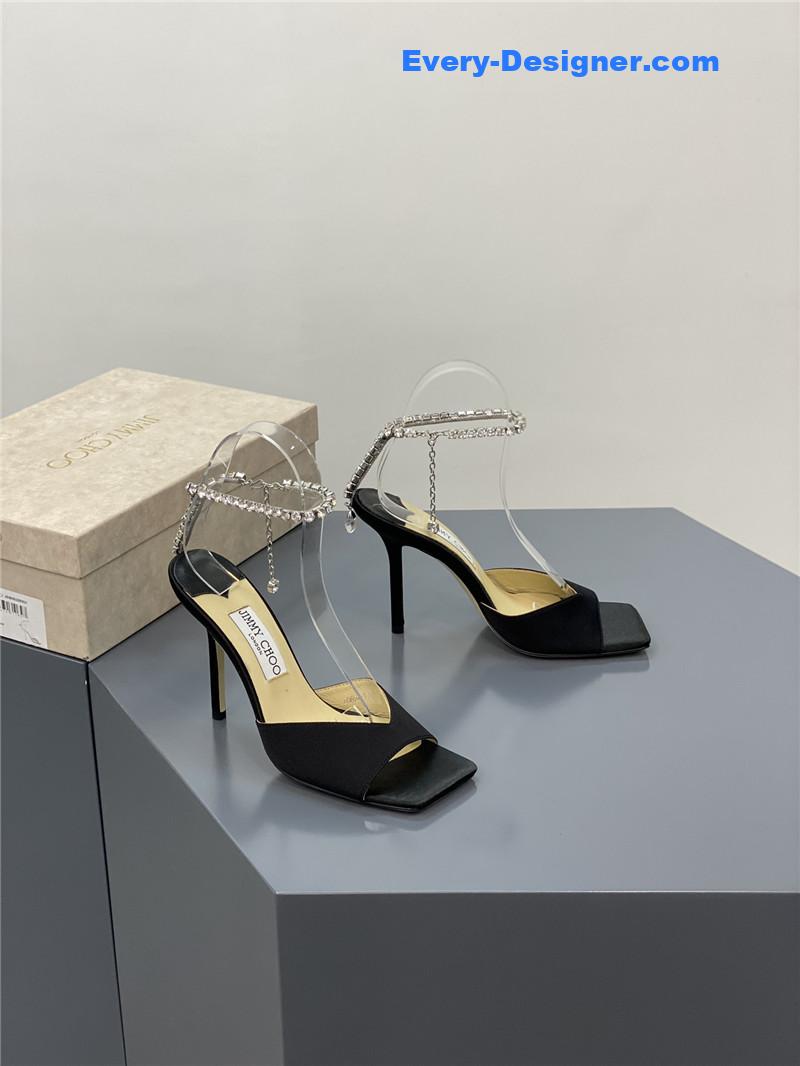 J1m*y Ch00 crystal square toe fish toe sandals