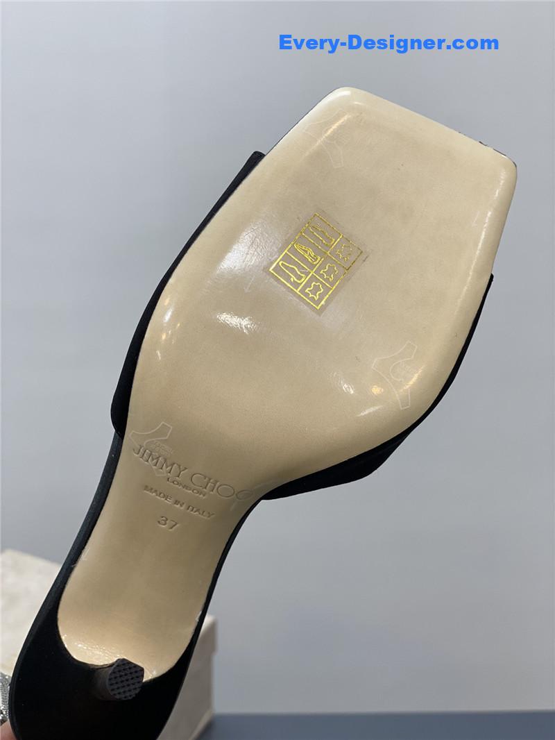 J1m*y Ch00 crystal square toe fish toe sandals