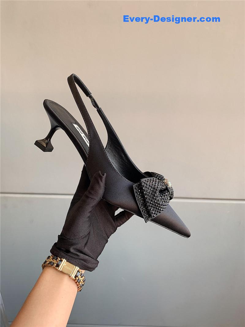 M1um1u new pointed bowknot kitten heels