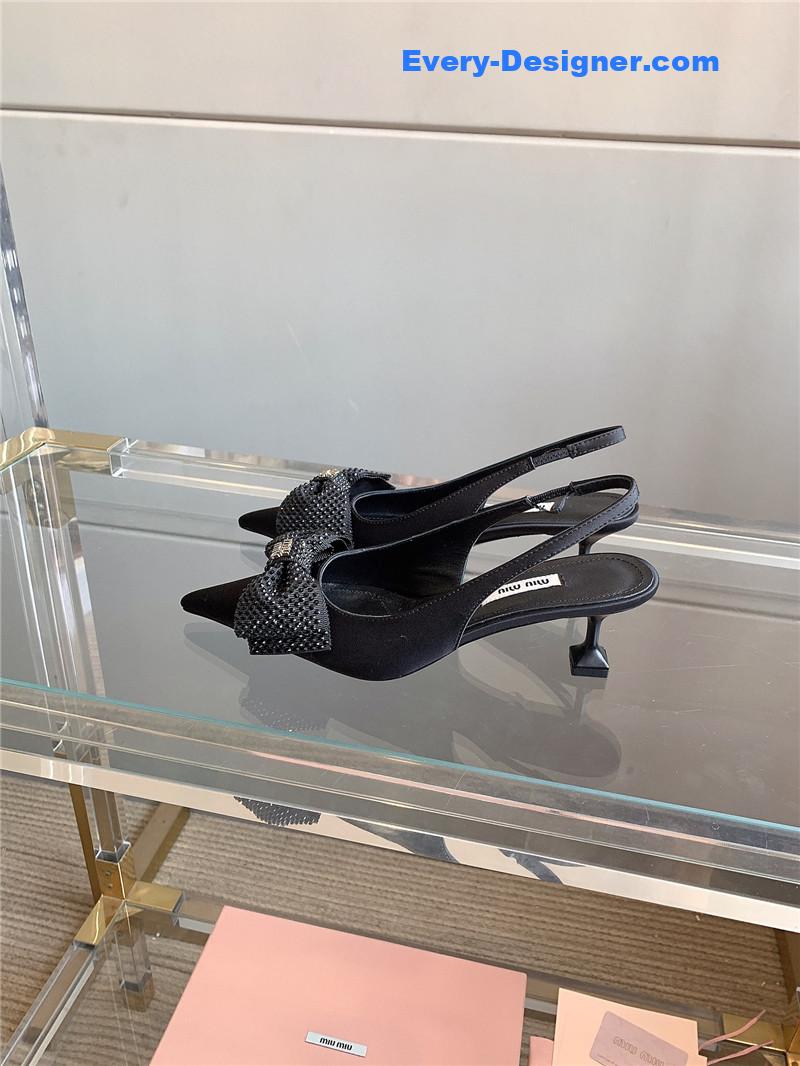 M1um1u new pointed bowknot kitten heels