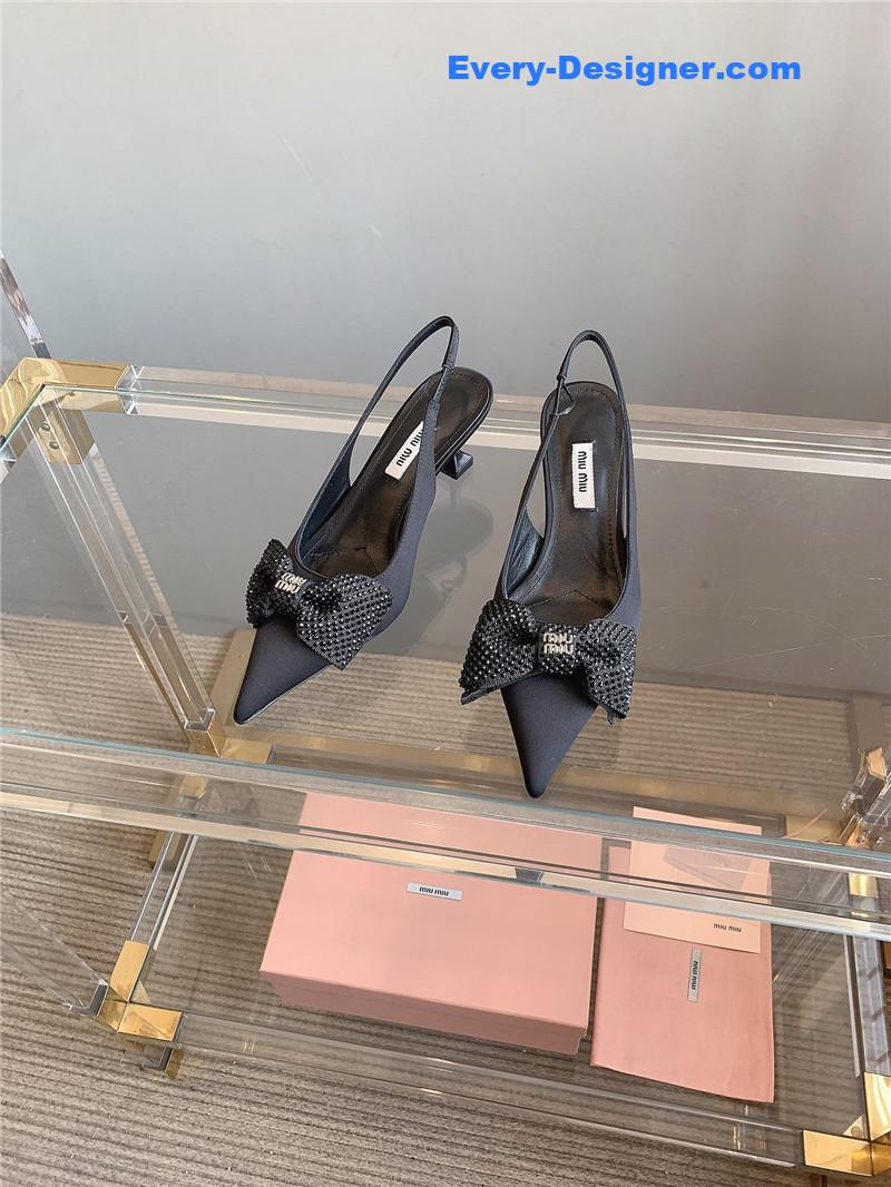 M1um1u new pointed bowknot kitten heels