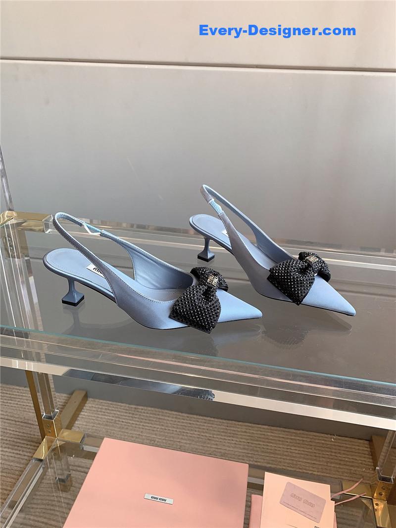 miumiu new pointed bowknot kitten heels