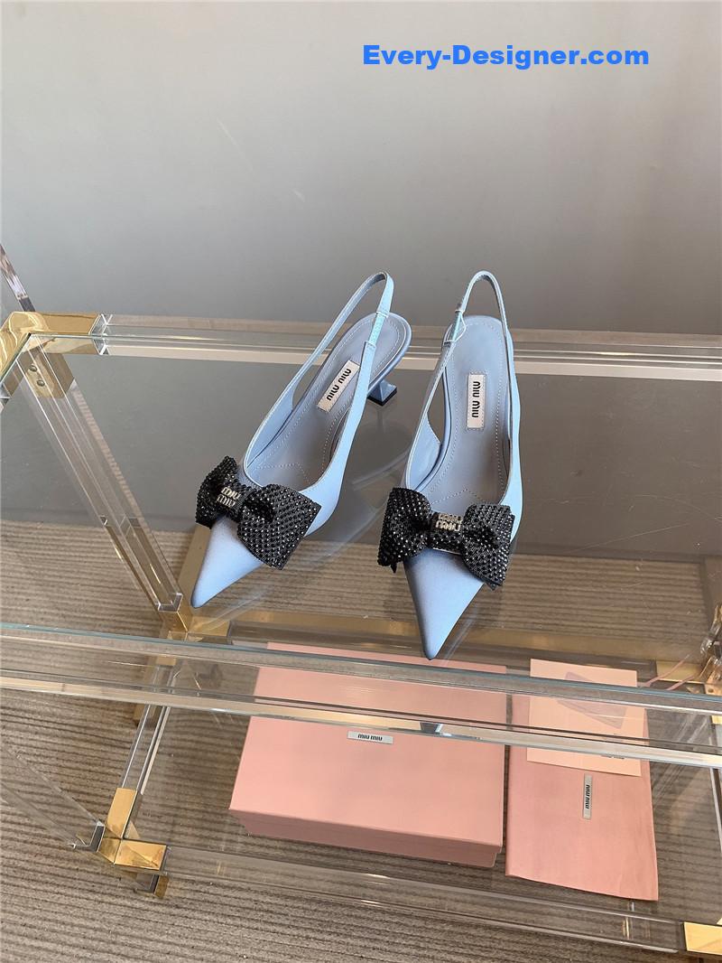 M1um1u new pointed bowknot kitten heels