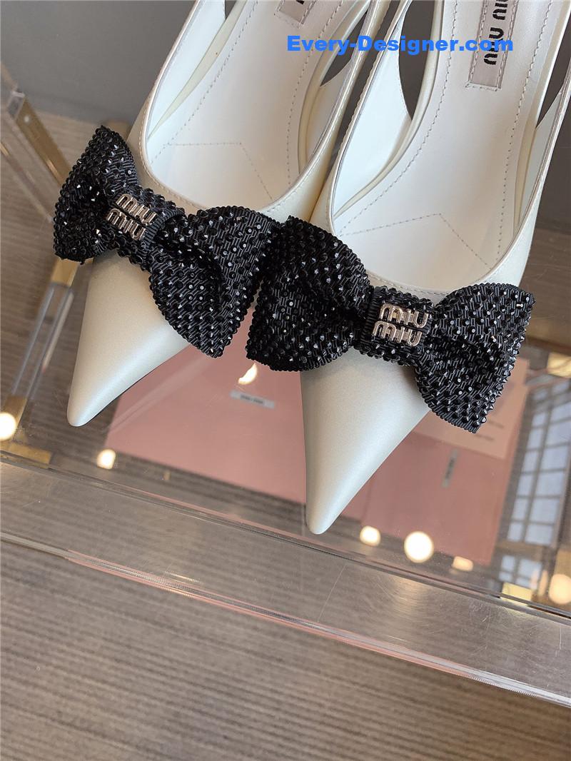 M1um1u new pointed bowknot kitten heels