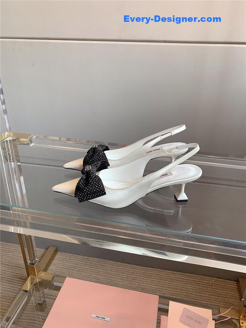 M1um1u new pointed bowknot kitten heels