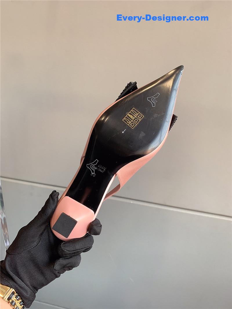 M1um1u new pointed bowknot kitten heels