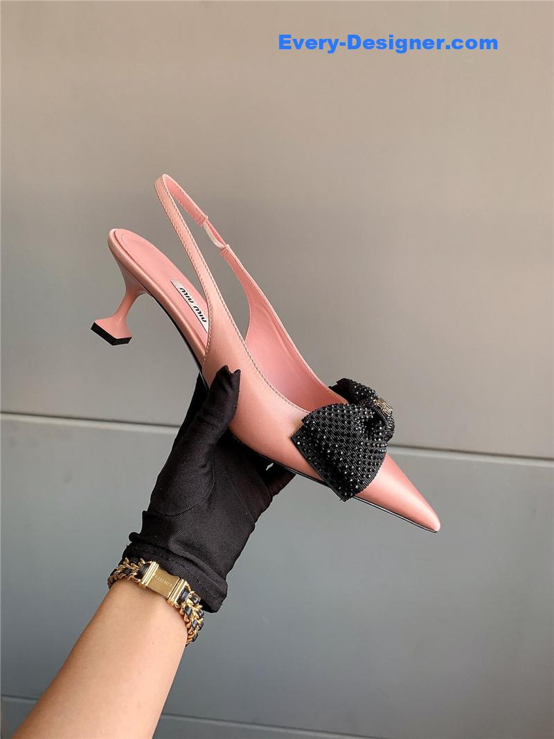 M1um1u new pointed bowknot kitten heels
