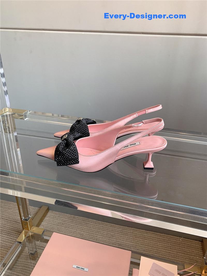 M1um1u new pointed bowknot kitten heels
