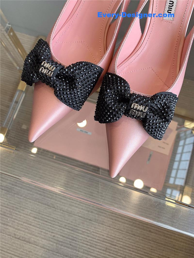 M1um1u new pointed bowknot kitten heels