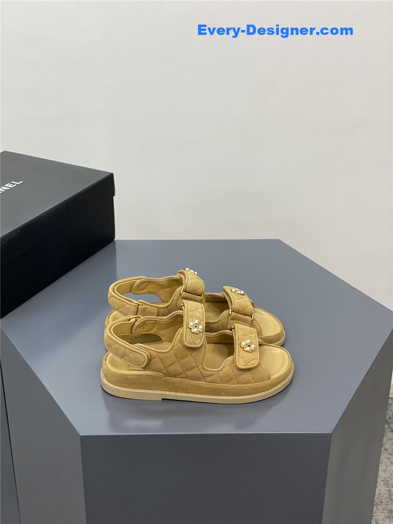 CC classic pearl buckle velcro gold coin sandals