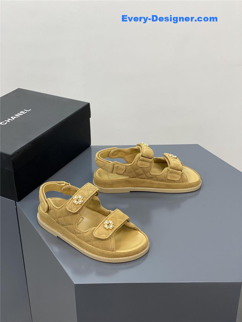 CC classic pearl buckle velcro gold coin sandals
