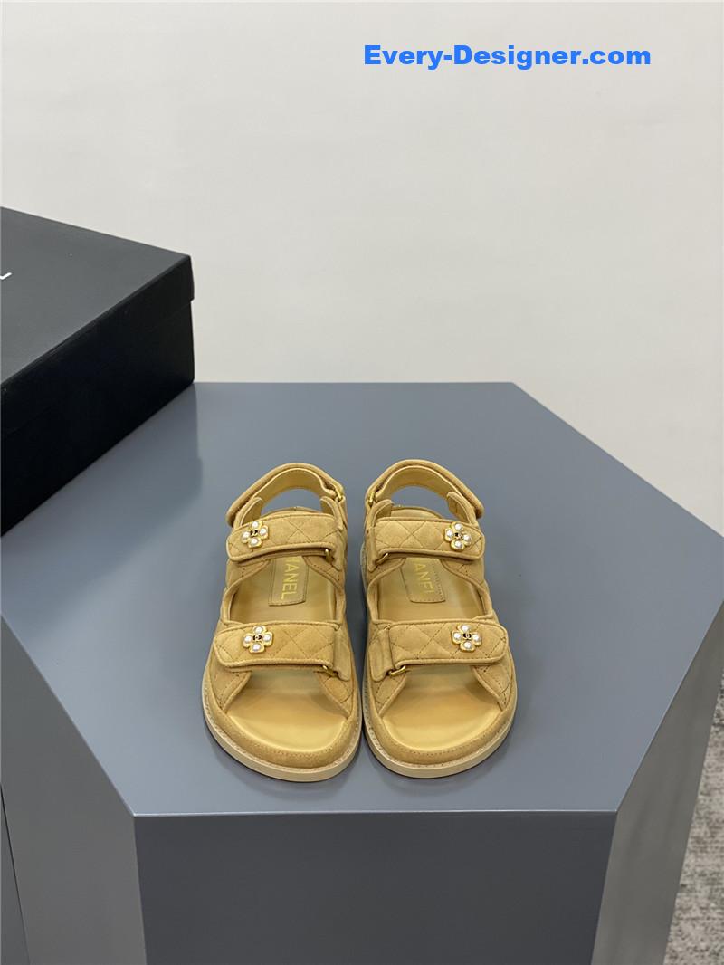 CC classic pearl buckle velcro gold coin sandals