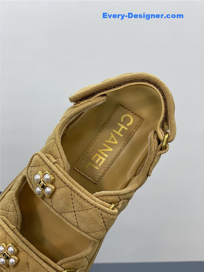 CC classic pearl buckle velcro gold coin sandals
