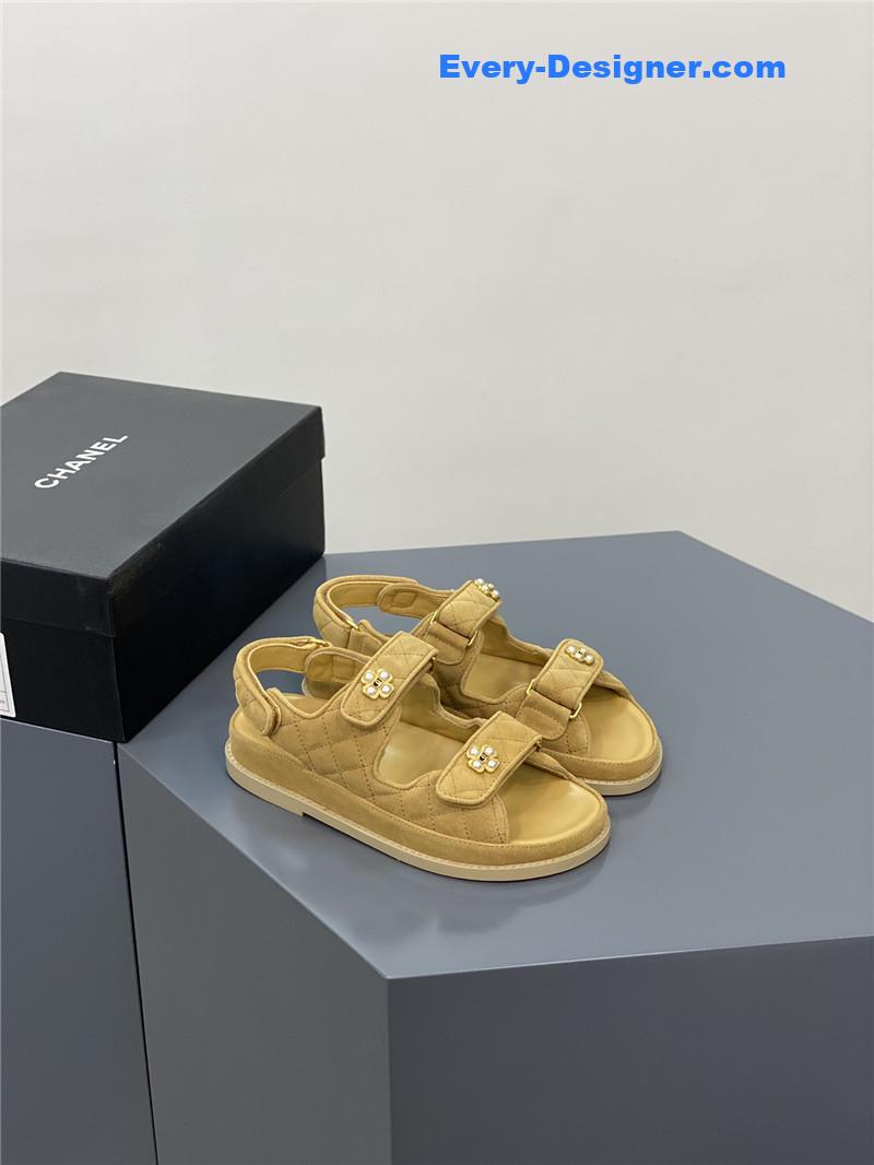 CC classic pearl buckle velcro gold coin sandals