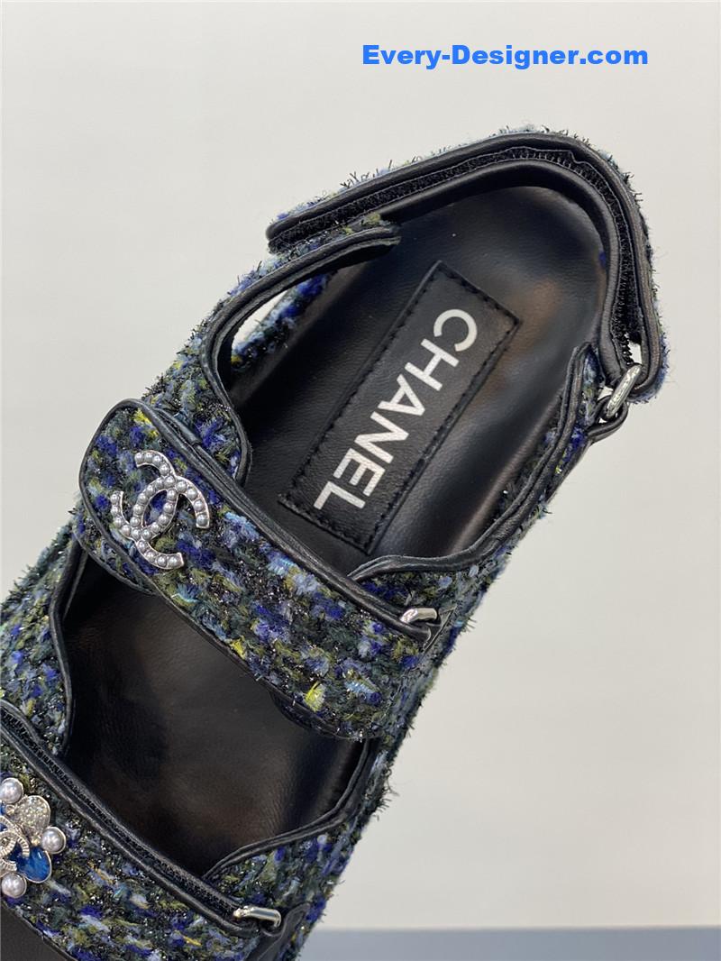 CC classic pearl buckle velcro gold coin sandals