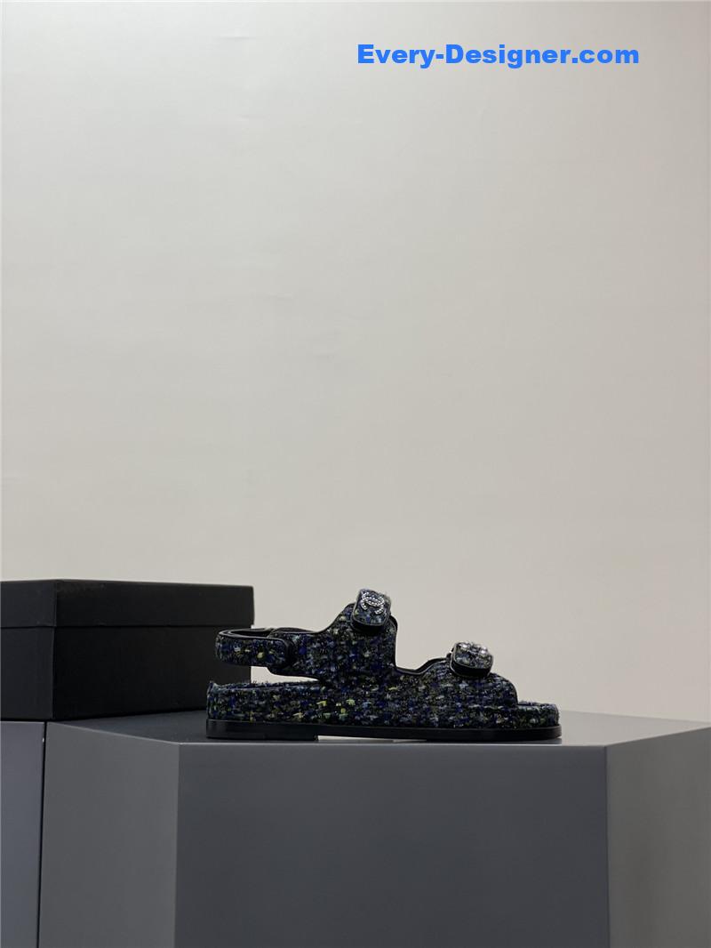 CC classic pearl buckle velcro gold coin sandals