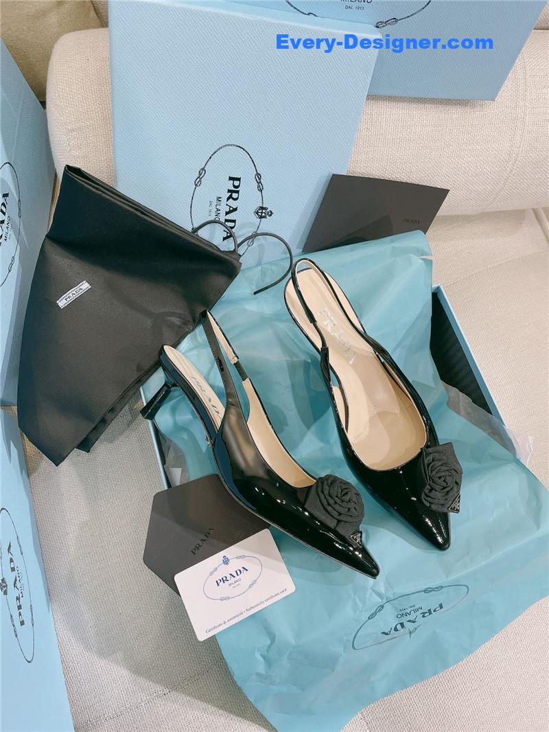 Pra*a patent leather back strap flower heel sandals