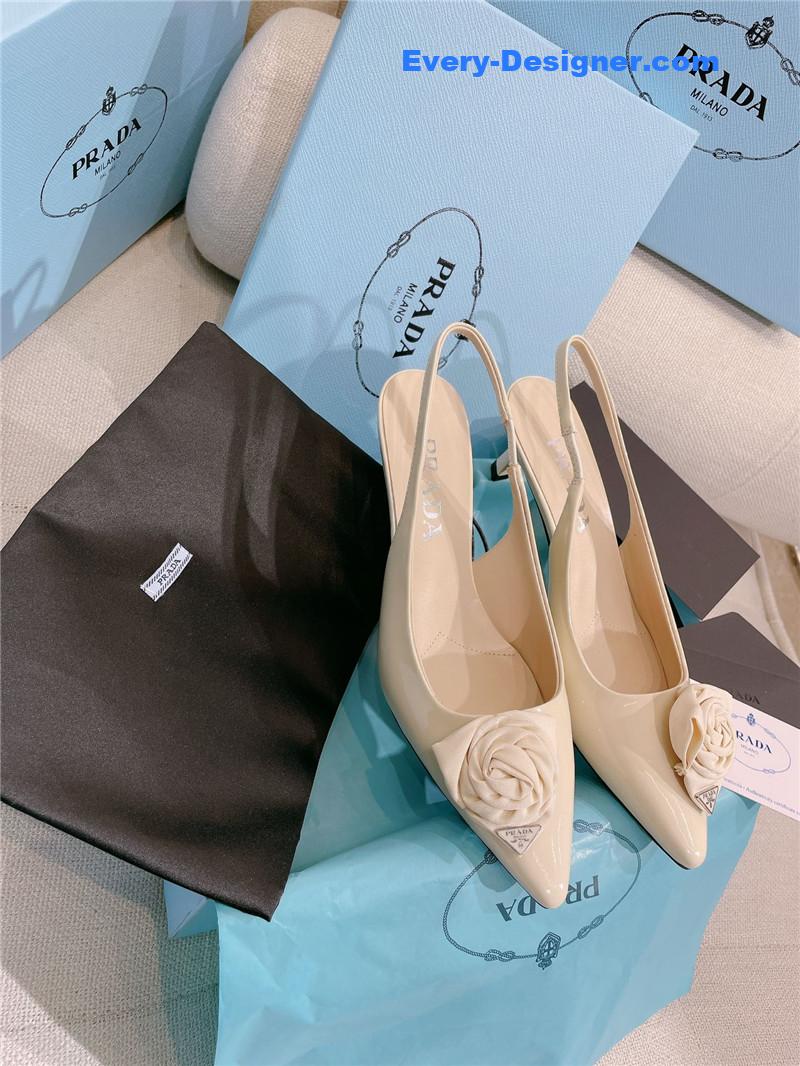 Pra*a patent leather back strap flower heel sandals