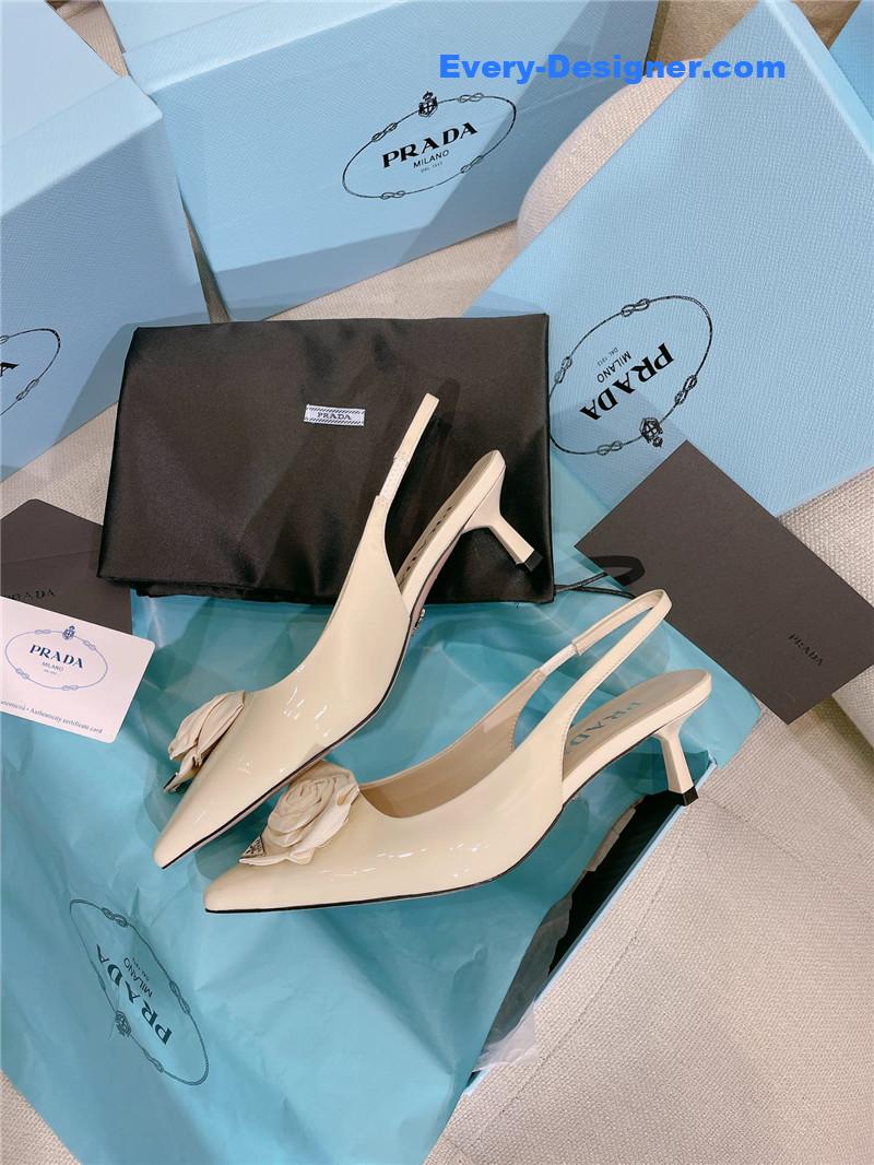 Pra*a patent leather back strap flower heel sandals