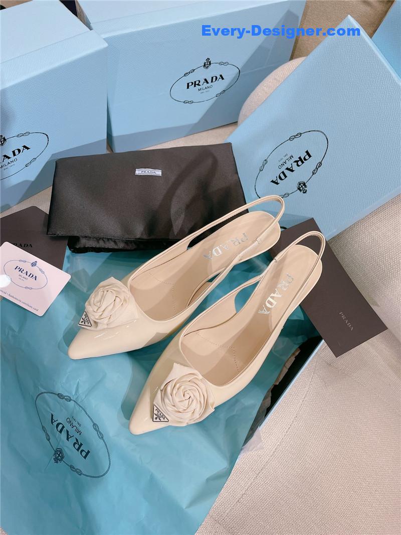 Pra*a patent leather back strap flower heel sandals