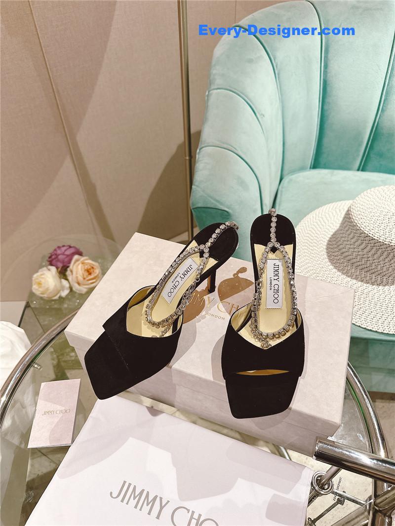 J1m*y Ch00 rhinestone chain heels