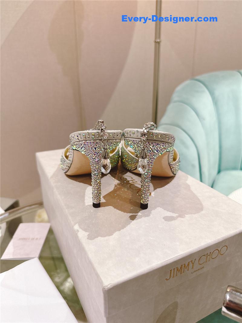 J1m*y Ch00 rhinestone chain heels