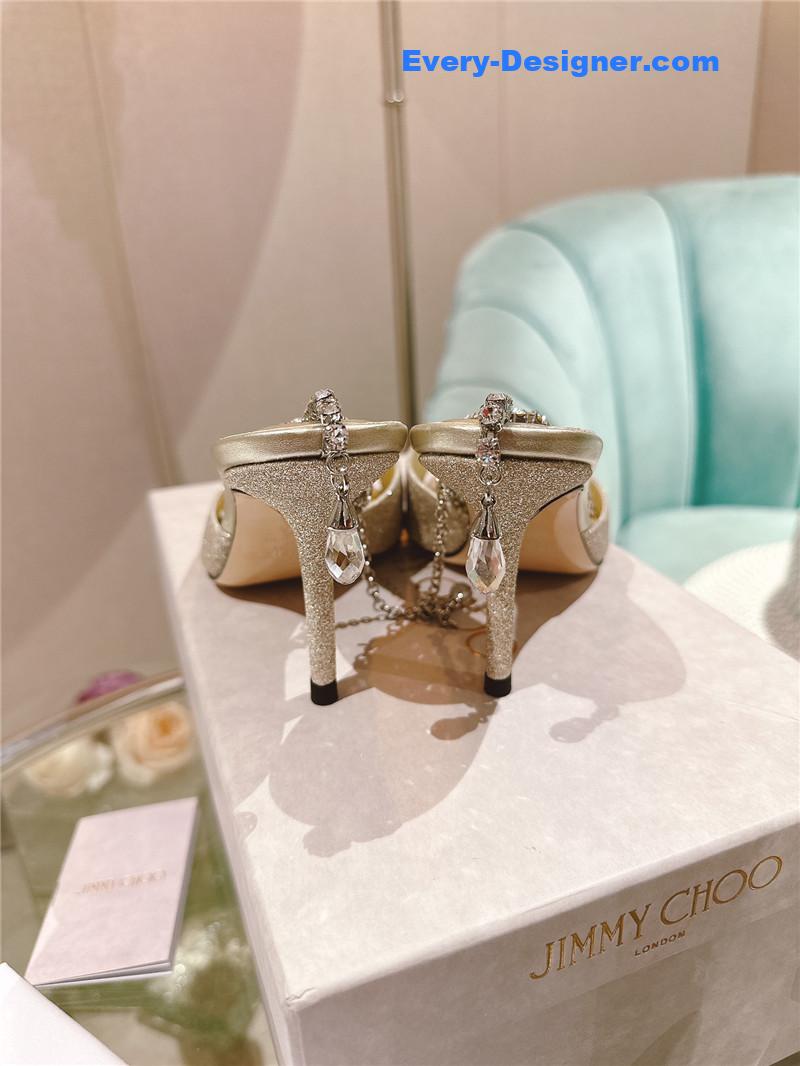 J1m*y Ch00 rhinestone chain heels