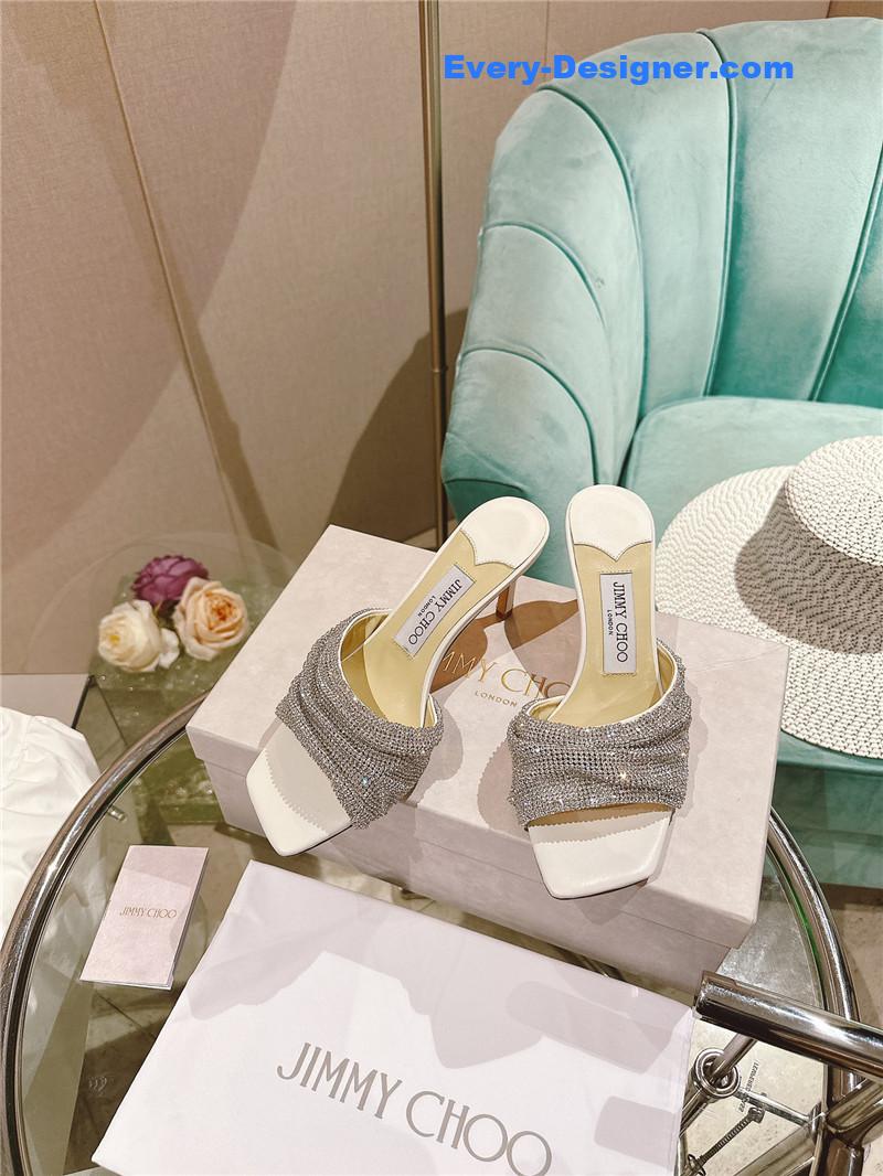J1m*y Ch00 rhinestone high heel slippers