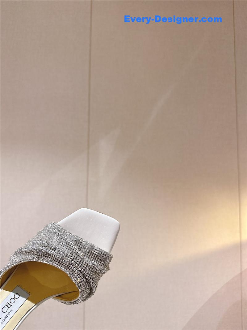 J1m*y Ch00 rhinestone high heel slippers