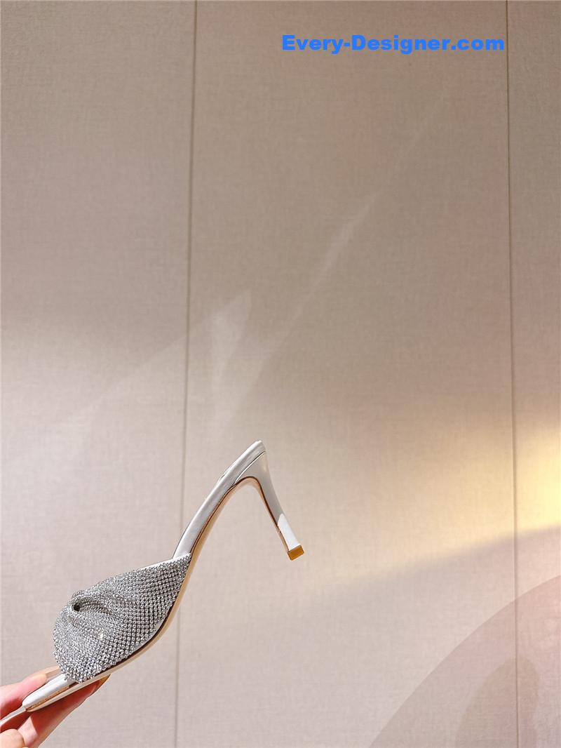 J1m*y Ch00 rhinestone high heel slippers