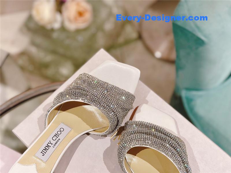 J1m*y Ch00 rhinestone high heel slippers
