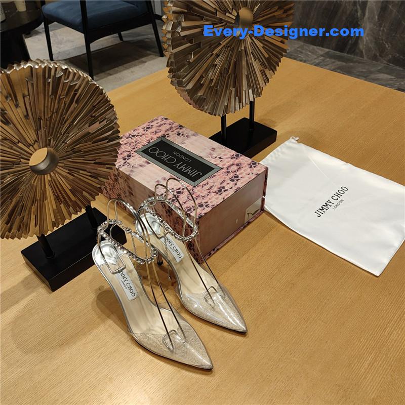 J1m*y Ch00 crystal chain heeled sandals