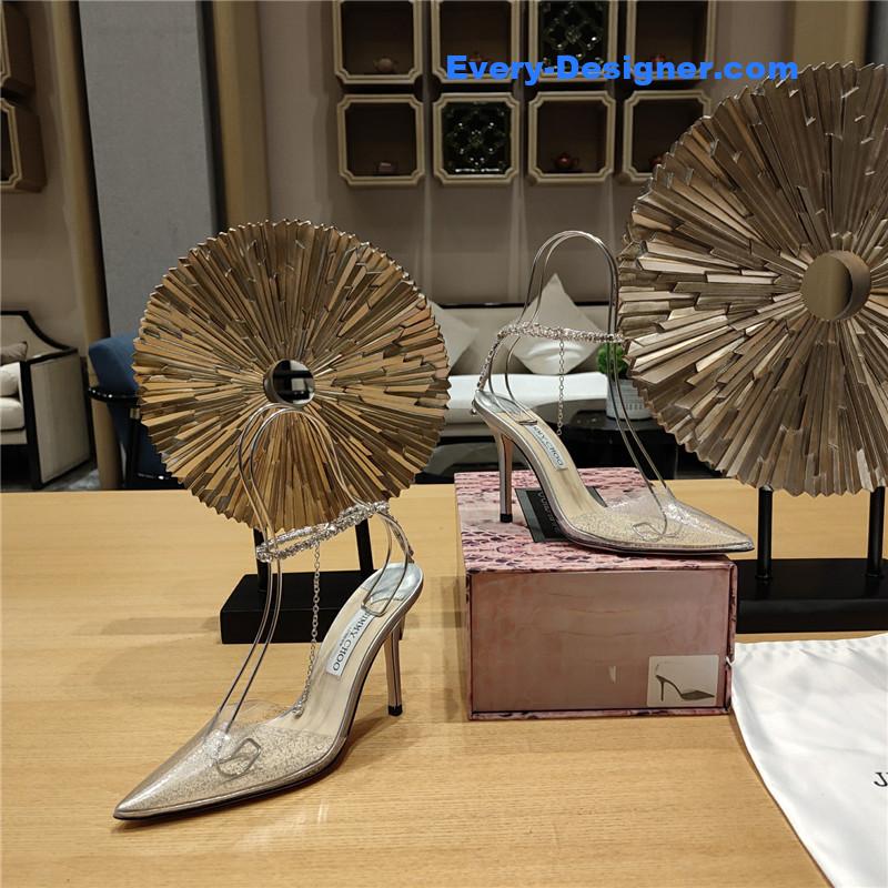 J1m*y Ch00 crystal chain heeled sandals