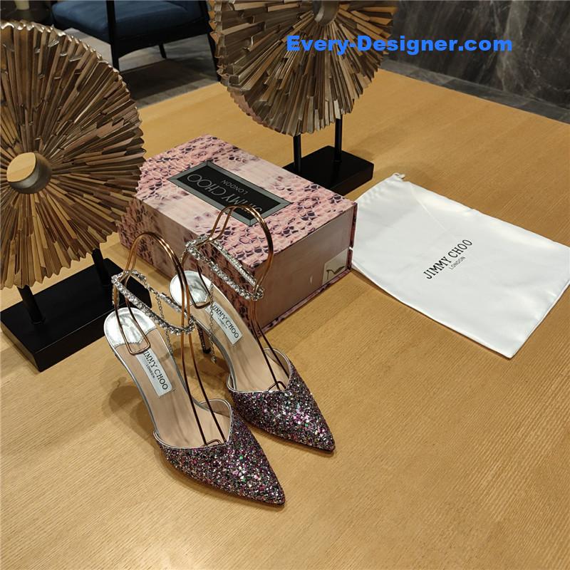 J1m*y Ch00 crystal chain heeled sandals
