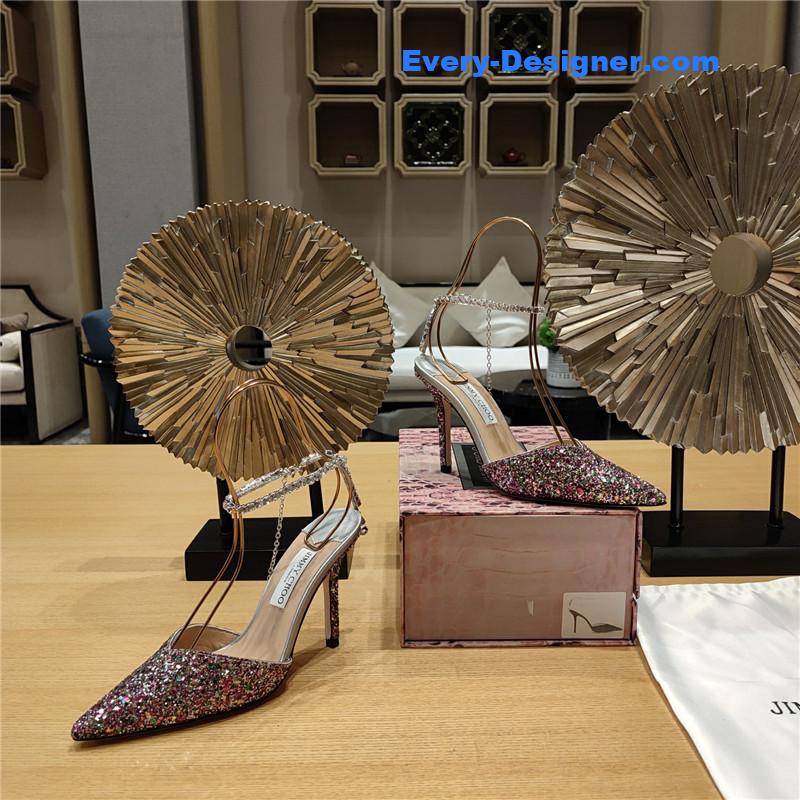 J1m*y Ch00 crystal chain heeled sandals
