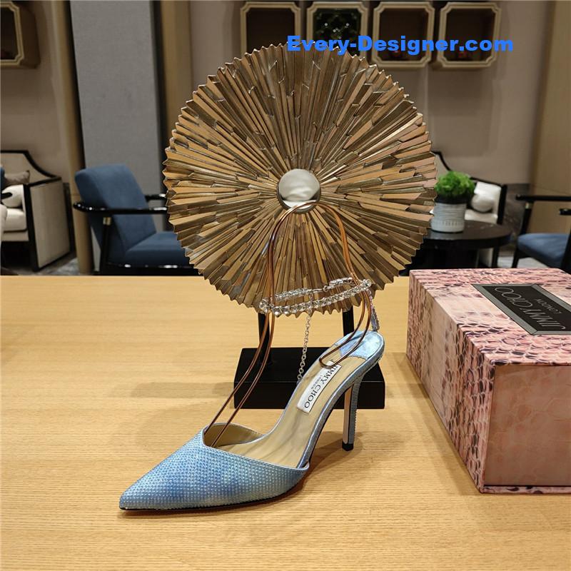 J1m*y Ch00 crystal chain heeled sandals